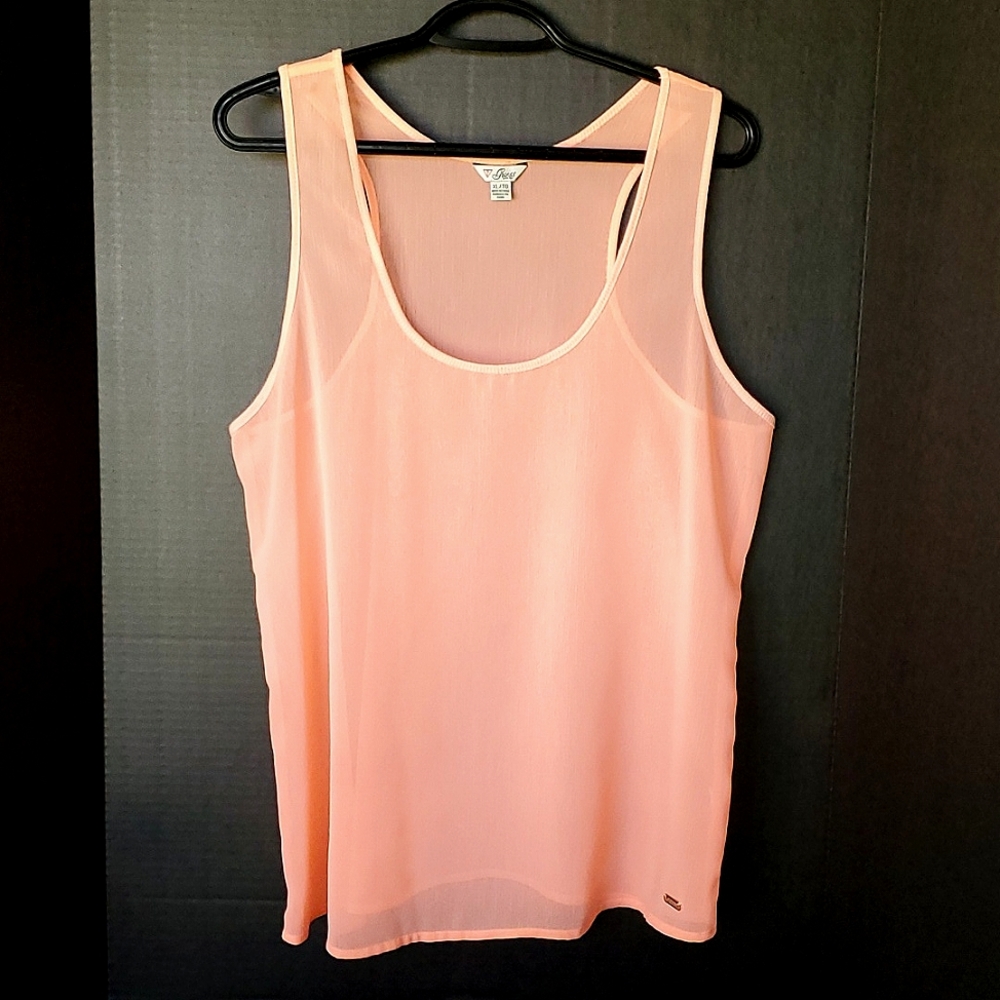 Guess Lightweight Peach/Coral/Orange Sheer Flowy Racerback Tank Top - Sz X-Large